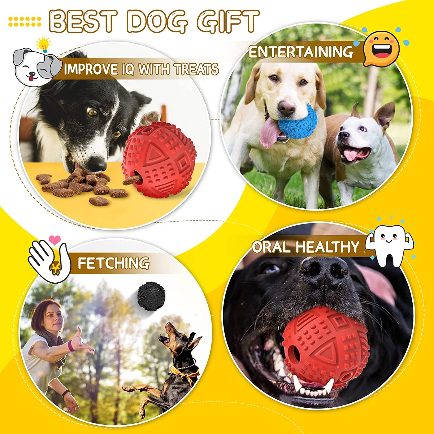 Indestructible Treat Dispensing Dog Balls for Aggressive Chewers - Squeaky Puzzle Toys for Large Breeds