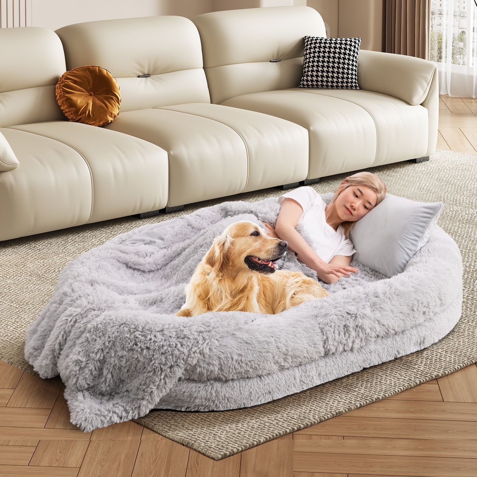 Cozy Human Dog Bed Set with Plush Blanket and Luxurious Pillow