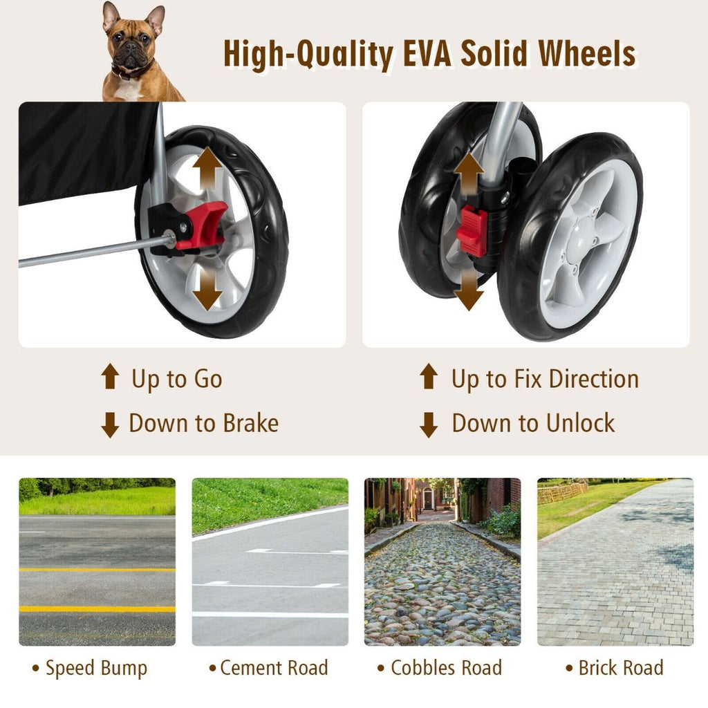 Deluxe 4-Wheel Folding Pet Stroller with Storage Basket & Adjustable Canopy for Ultimate Comfort