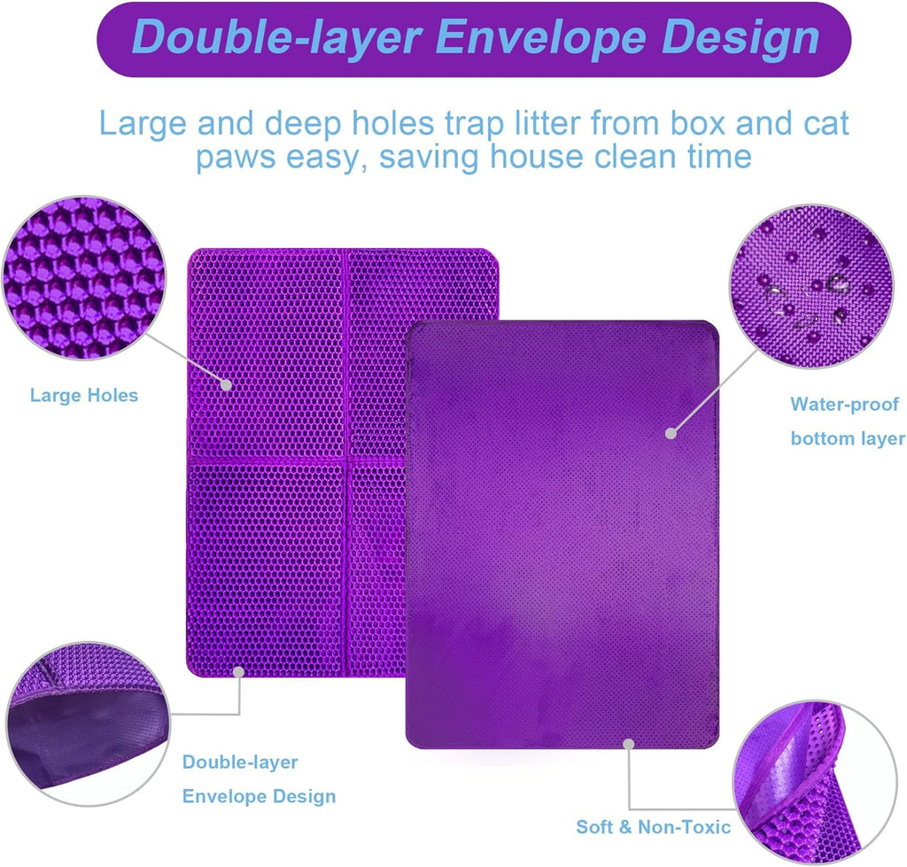 Premium Cat Litter Trapping Mat - 30”x22” Waterproof & Easy Clean Double Layer Design, Perfect for Scatter Control and Litter Box Protection