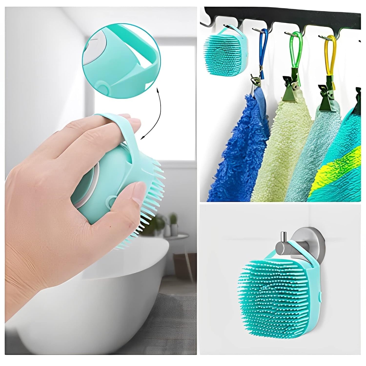 Silicone Rubber Dog & Cat Bath Brush - Soft Grooming Comb with Shampoo Dispenser (Blue)