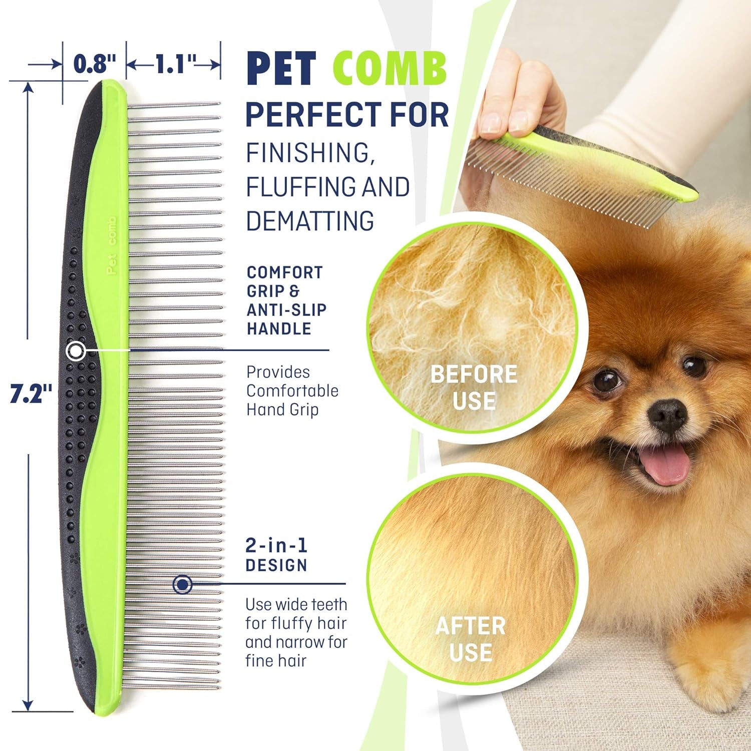 Ultimate Pet Grooming Set for Dogs & Cats - Double-Sided Brush & Comb - Effective Deshedding, Lice & Flea Removal - Comfortable Grip & Soft Bristles