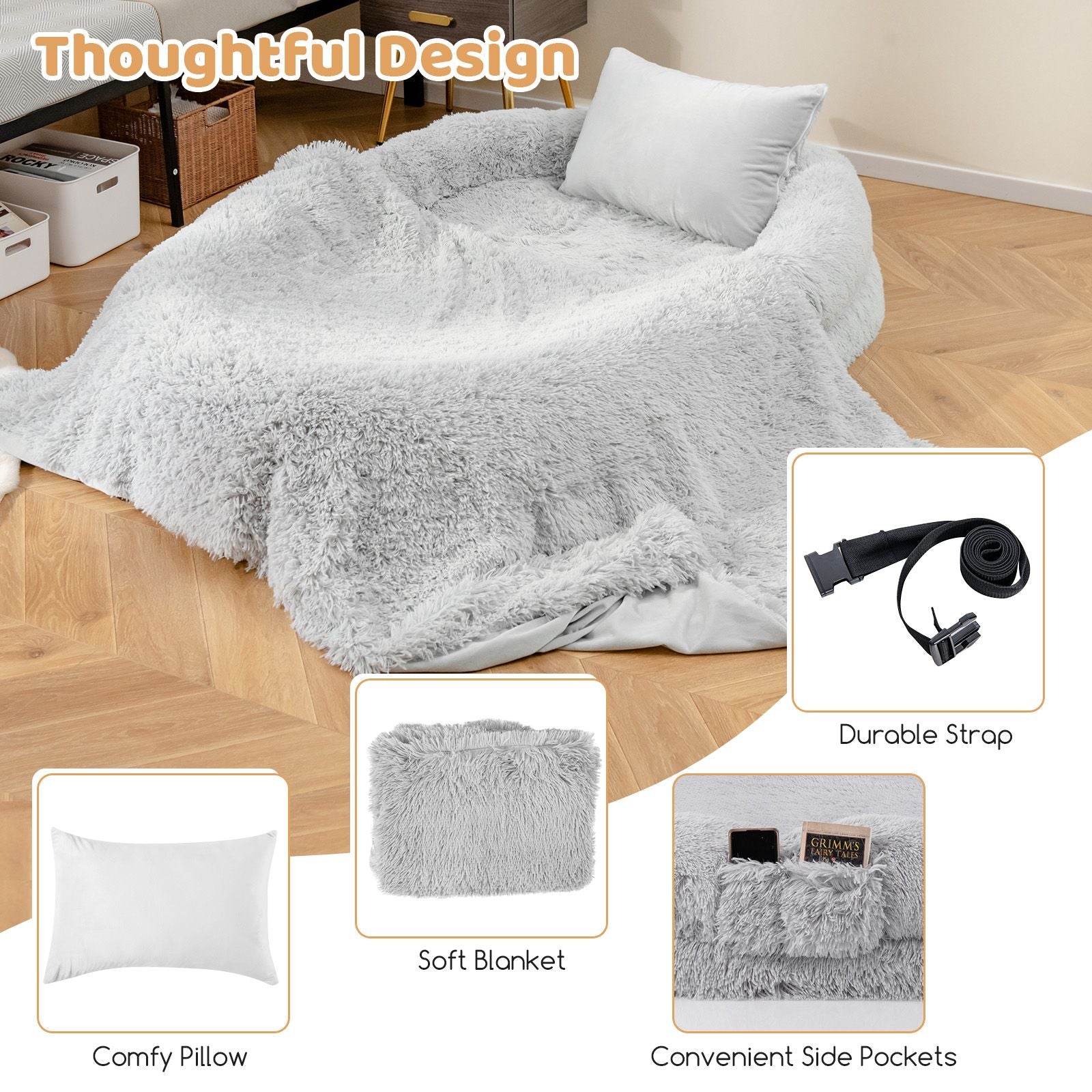 Cozy Human Dog Bed Set with Plush Blanket and Luxurious Pillow