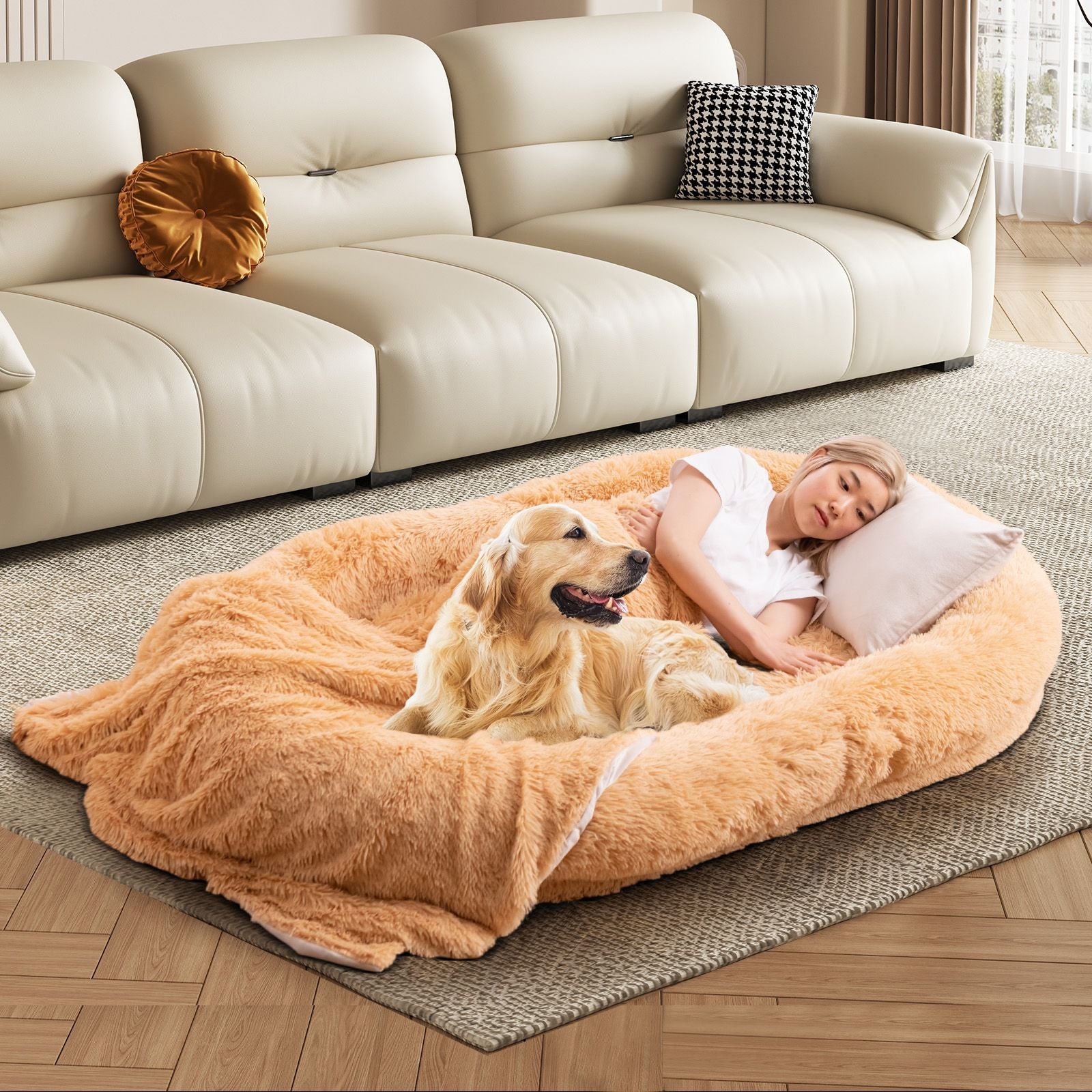Cozy Human Dog Bed Set with Plush Blanket and Luxurious Pillow