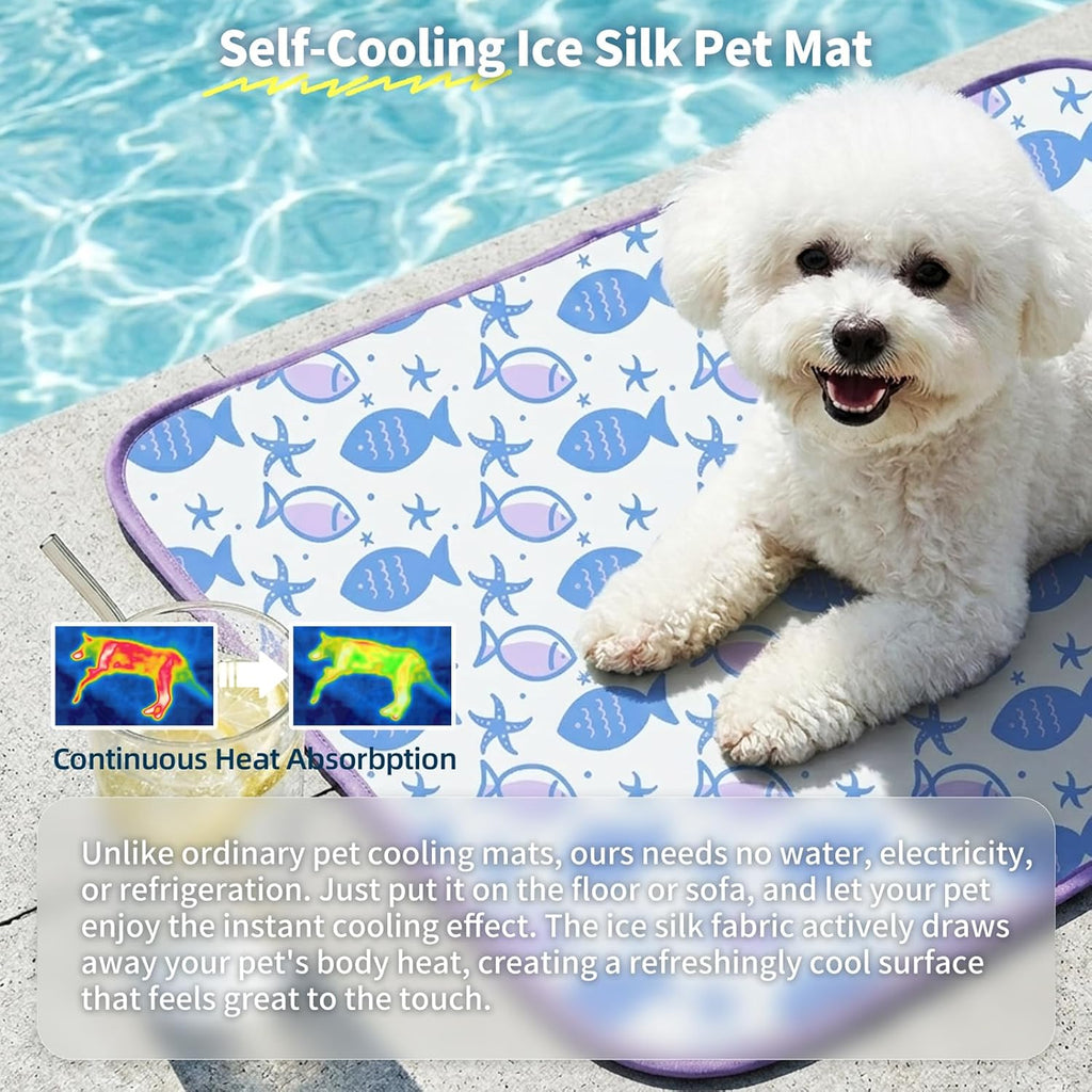 Premium Purple Fish Pet Cooling Mat - Q-Max > 0.345 Ice Silk for Cats & Dogs | Lightweight, Washable, and Perfect for Summer Comfort