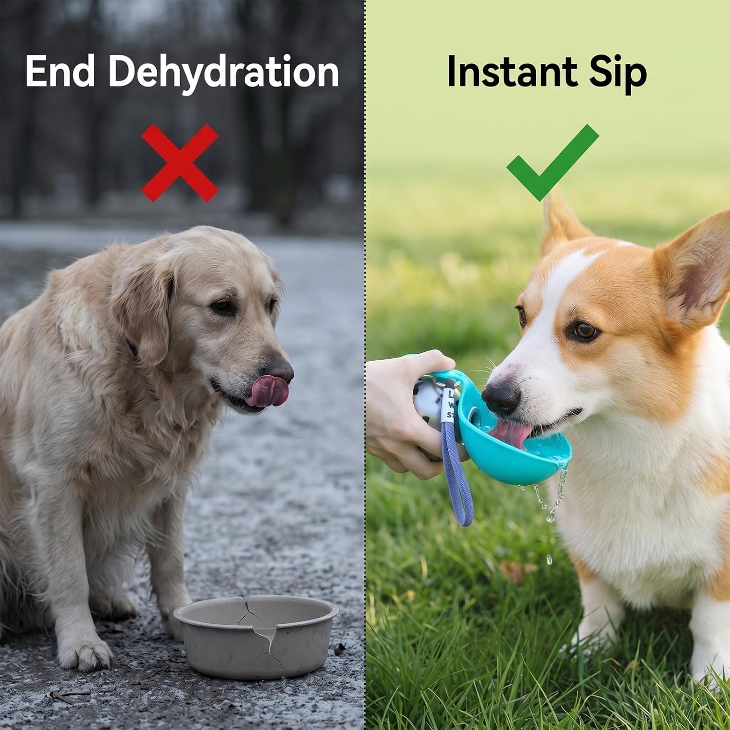 Portable 2-in-1 Stainless Steel Dog Water Bottle with Foldable Silicone Bowl - Perfect for Walks and Hikes (285ml, Blue)
