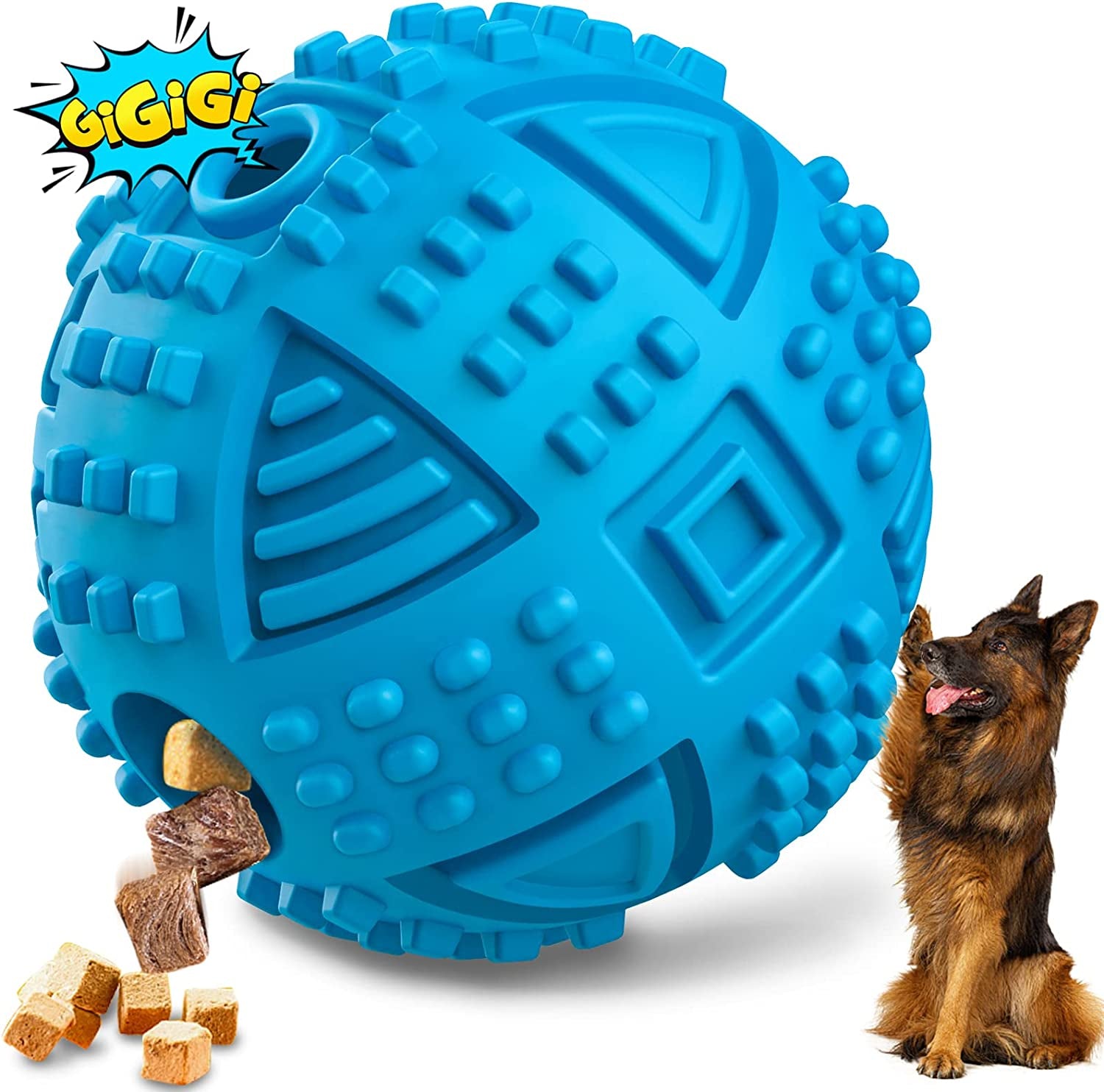 Indestructible Treat Dispensing Dog Balls for Aggressive Chewers - Squeaky Puzzle Toys for Large Breeds