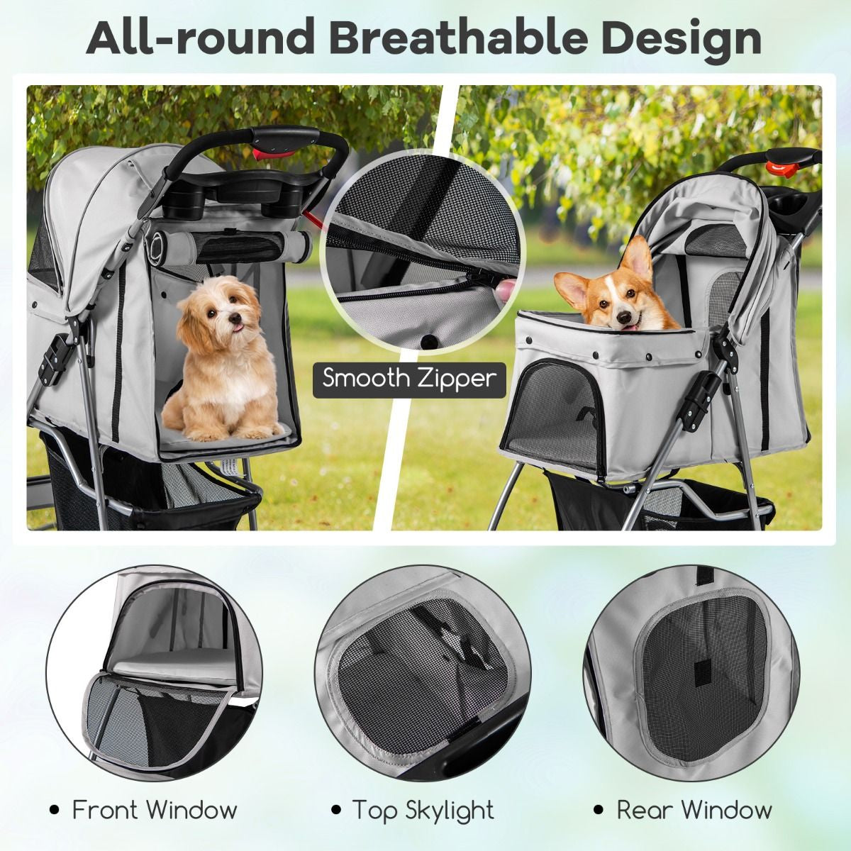 Deluxe 4-Wheel Folding Pet Stroller with Storage Basket & Adjustable Canopy for Ultimate Comfort