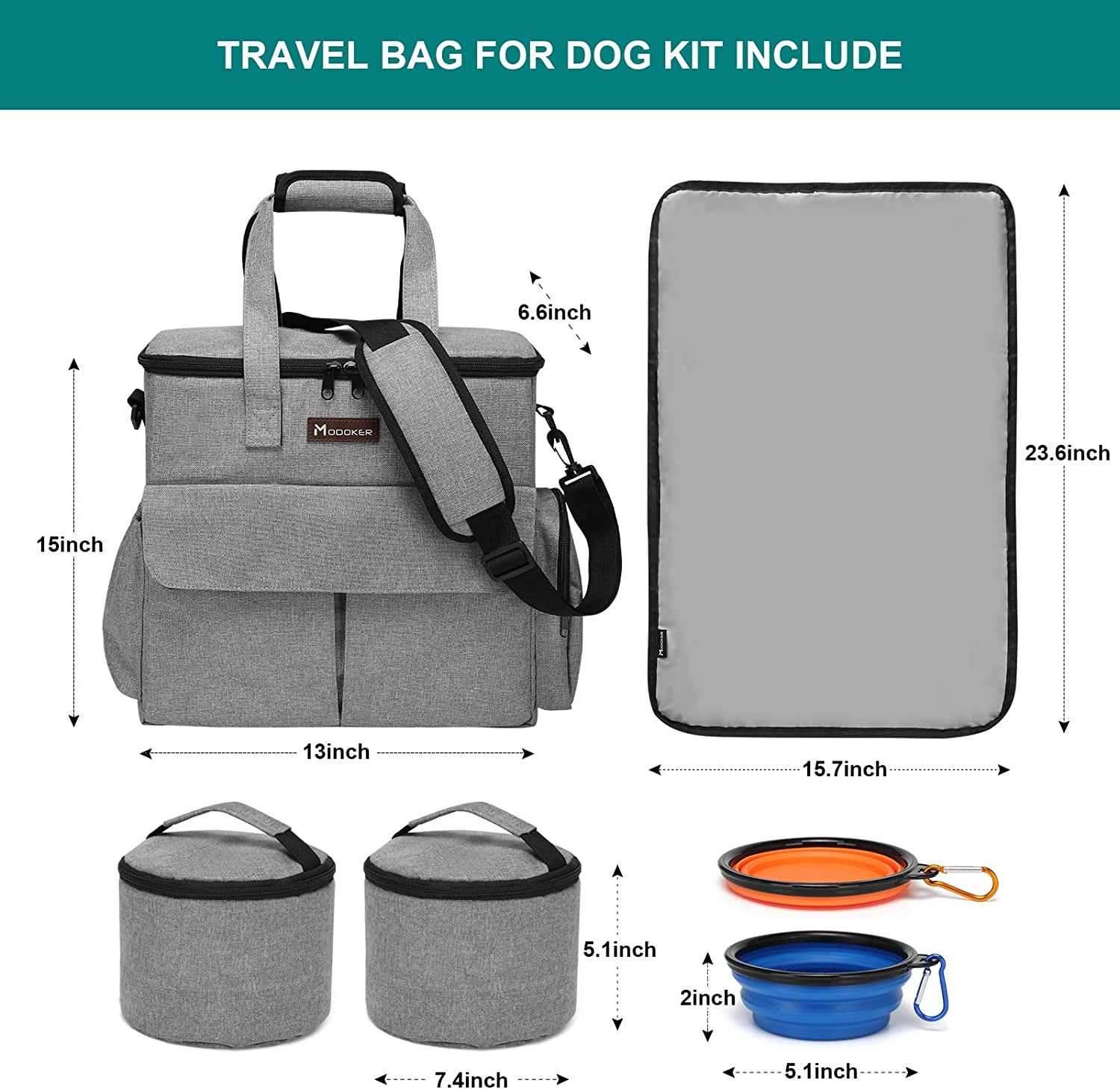 Ultimate Dog Travel Bag - Airline Approved Pet Tote with Multi-Function Pockets, Food Containers, Collapsible Bowls & Feeding Mat (Grey)