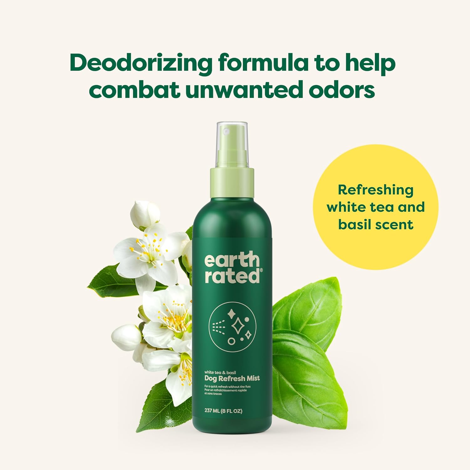 Dog Deodorizing Spray, Conditioning & Odor-Eliminating Dog & Puppy Perfume, for All Coat Types, Refreshing White Tea & Basil Scent, 8 Oz.