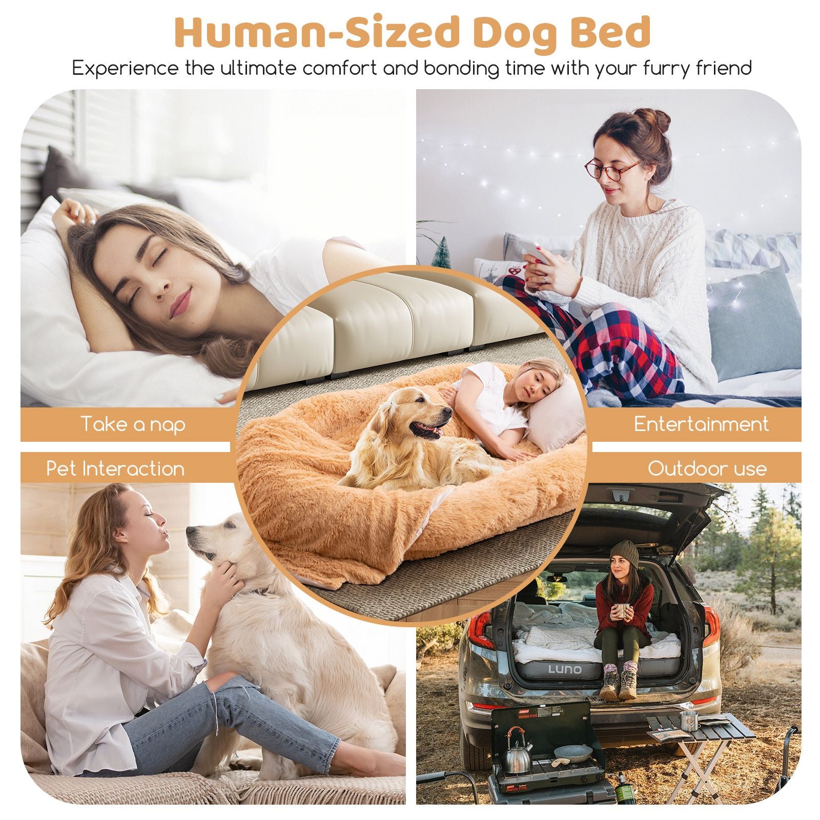 Cozy Human Dog Bed Set with Plush Blanket and Luxurious Pillow
