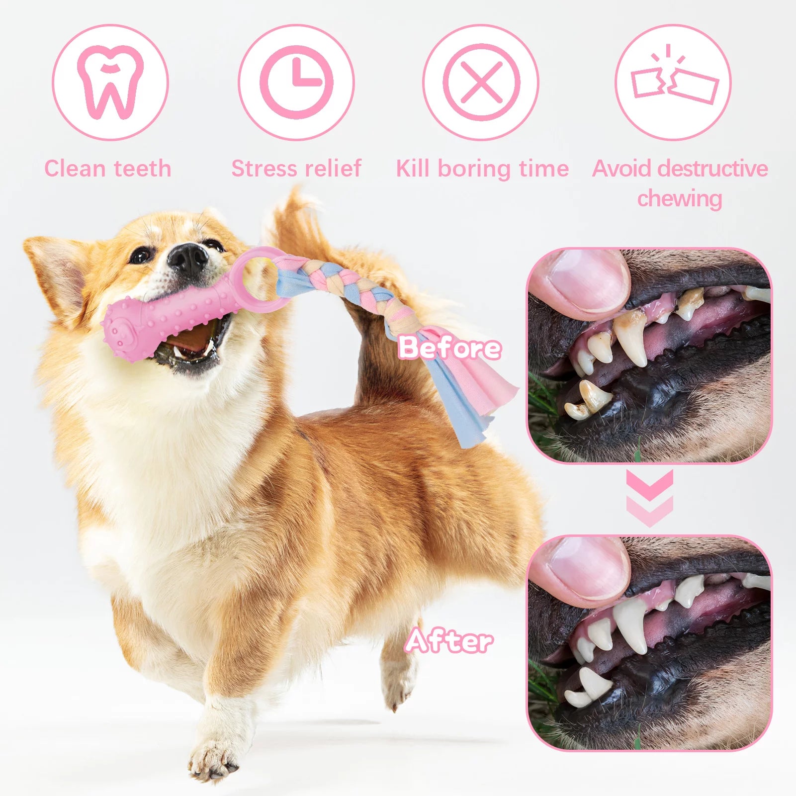 5-Pack Interactive Puppy Chew Toys - Pink Rubber & Plush Squeaky Teething Toys for Small Dogs, Perfect for Dental Care and Playtime!