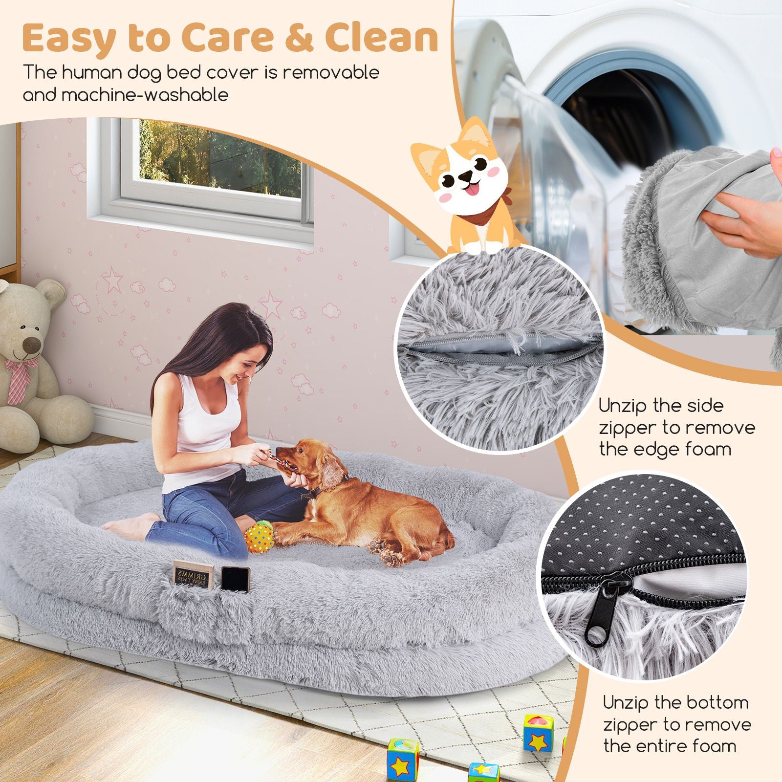 Cozy Human Dog Bed Set with Plush Blanket and Luxurious Pillow