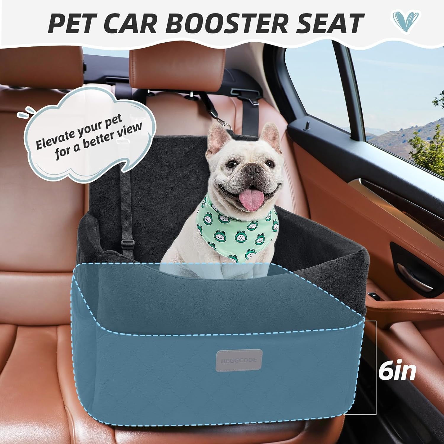 Small Dog Car Seat, Memory Foam Dog Booster Seats with Thick Cushion for Medium Dogs under 35Lbs, Detachable Washable Pet Car Seat with Storage Pockets,2 Safety Belts