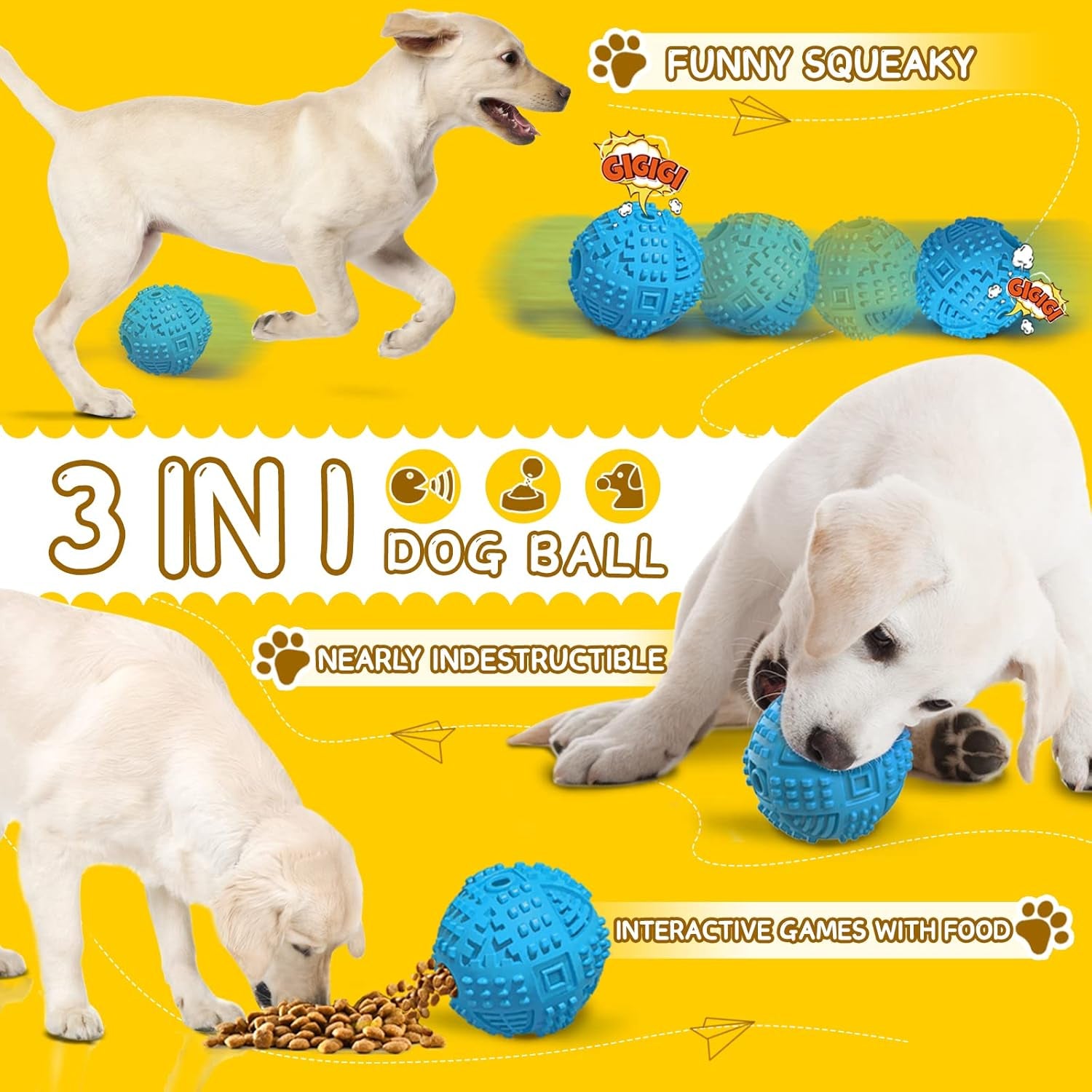 Indestructible Treat Dispensing Dog Balls for Aggressive Chewers - Squeaky Puzzle Toys for Large Breeds