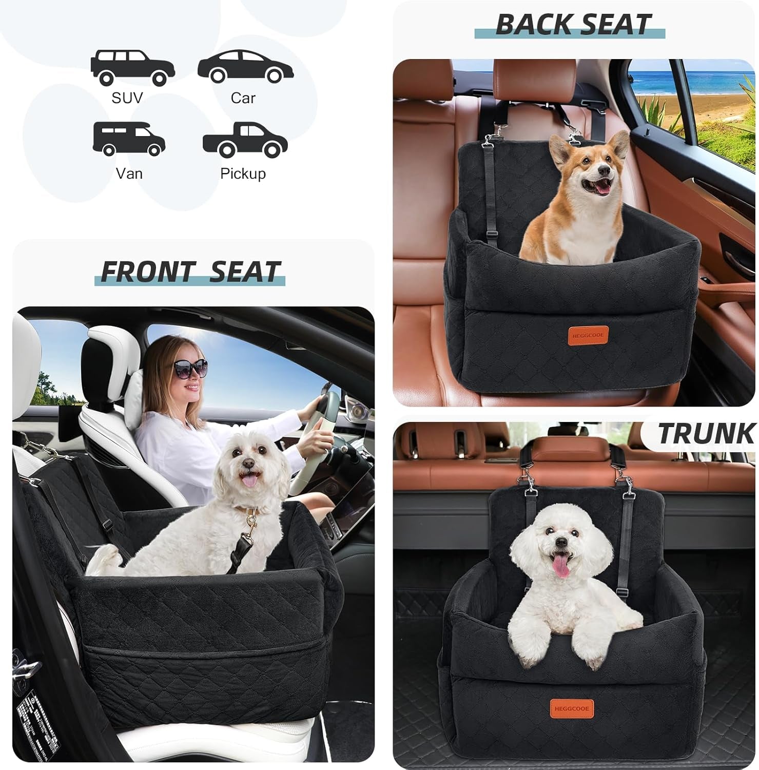 Small Dog Car Seat, Memory Foam Dog Booster Seats with Thick Cushion for Medium Dogs under 35Lbs, Detachable Washable Pet Car Seat with Storage Pockets,2 Safety Belts