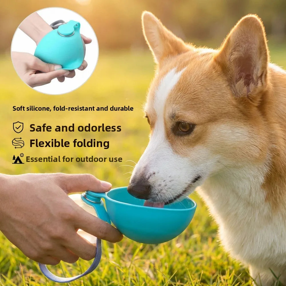 285ML Leak-Proof Feeder Dogs Bottle,Portable Dog Drinker 2-in-1 Stainless Steel Silicon Lightweight Travel Pet Supplies