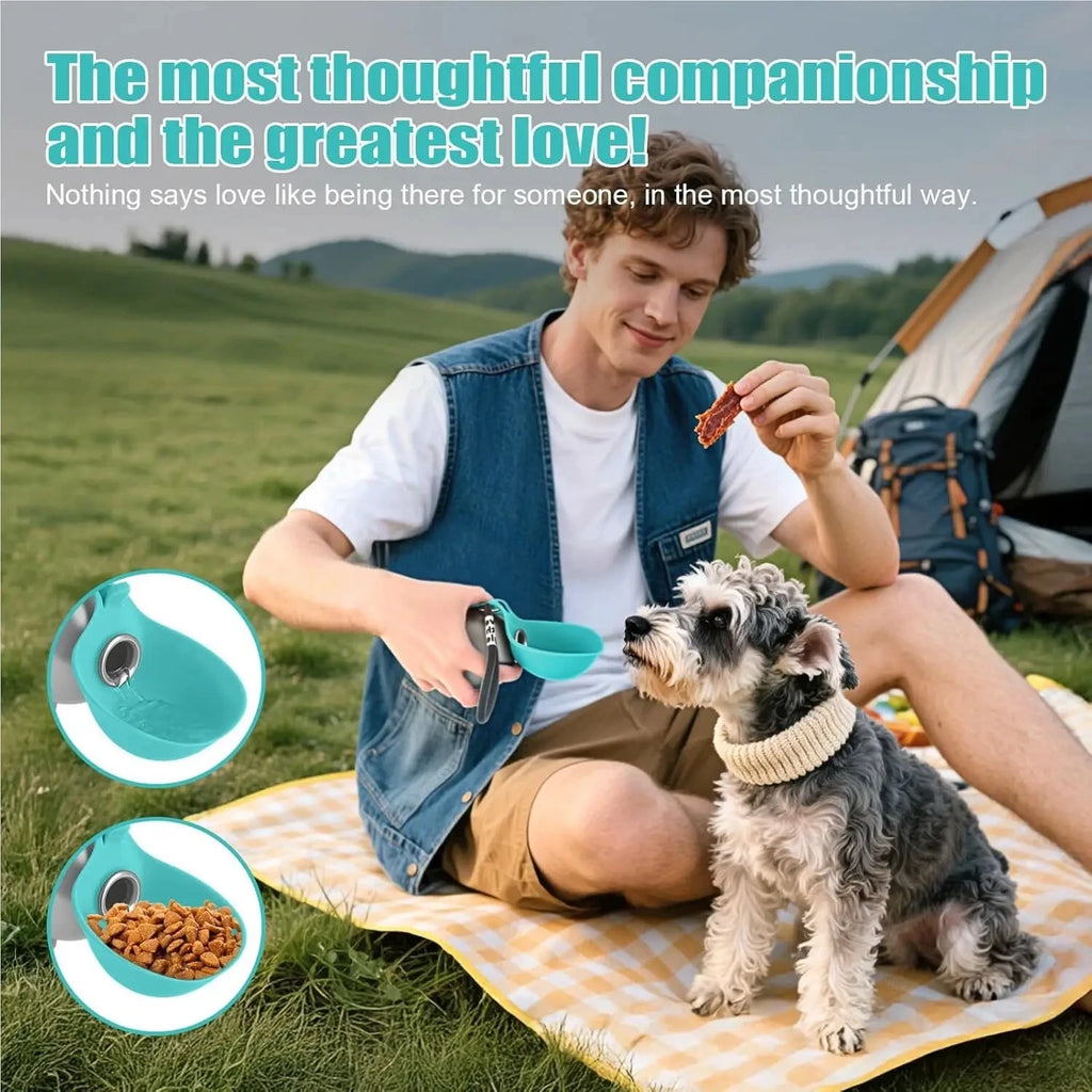 Dogs Drinking Bottle with Silicone Bowl, 285ml Stainless Steel Leak-Proof Dog Drinking Bottle for Cats and Dogs, Walks and Hikes