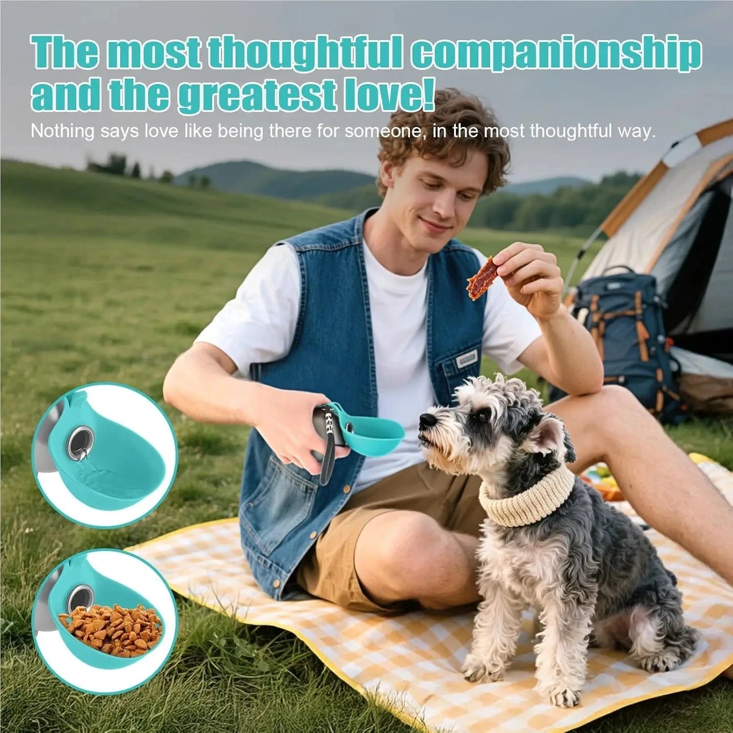 Dogs Drinking Bottle with Silicone Bowl, 285ml Stainless Steel Leak-Proof Dog Drinking Bottle for Cats and Dogs, Walks and Hikes