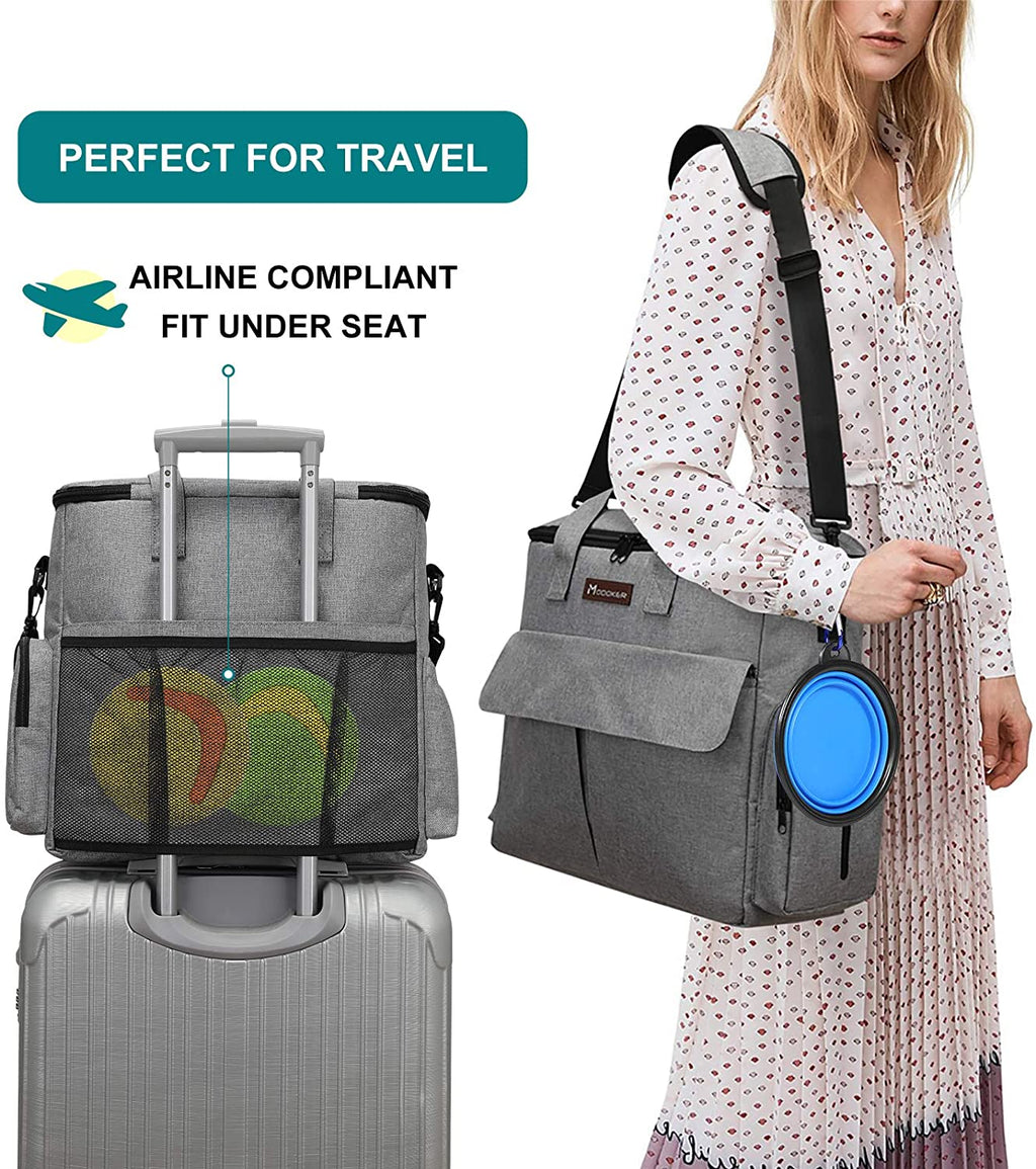 Ultimate Dog Travel Bag - Airline Approved Pet Tote with Multi-Function Pockets, Food Containers, Collapsible Bowls & Feeding Mat (Grey)