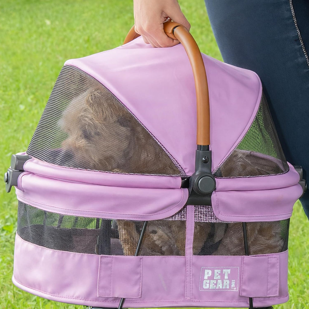 No-Zip View 360 Ultra Lite Pet Safety Carrier & Car Seat for Small Dogs & Cats Push Button Entry, 15", Cotton Candy