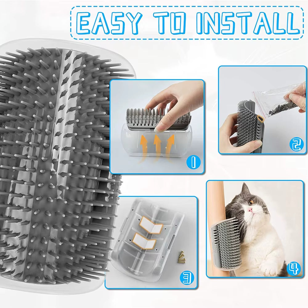 4X Cat Self Groomer Brush - Wall Corner Massage & Scratching Comb for Happy, Healthy Cats