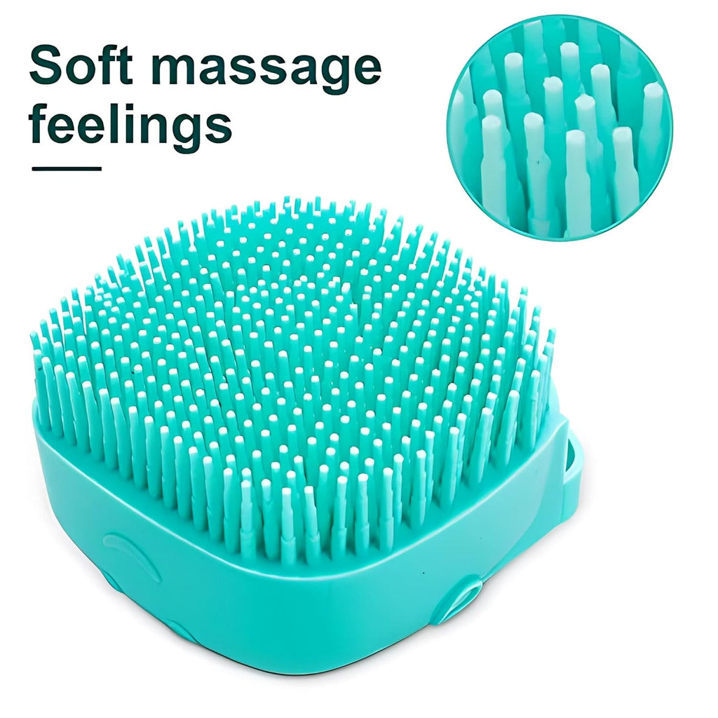Silicone Rubber Dog & Cat Bath Brush - Soft Grooming Comb with Shampoo Dispenser (Blue)