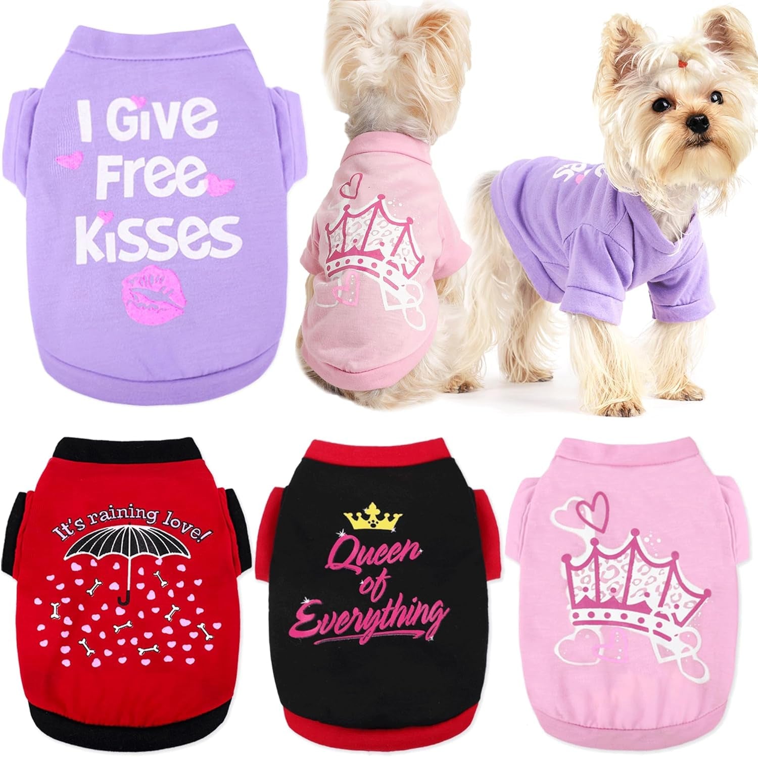 Adorable 4-Pack Dog Clothes for Small Dogs - Cute T-Shirts for Yorkies, Chihuahuas & Teacups - Perfect Summer & Fall Outfits for Your Little Princess