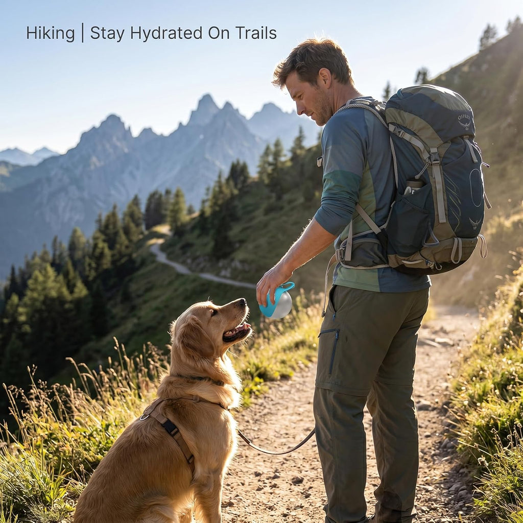 Portable 2-in-1 Stainless Steel Dog Water Bottle with Foldable Silicone Bowl - Perfect for Walks and Hikes (285ml, Blue)
