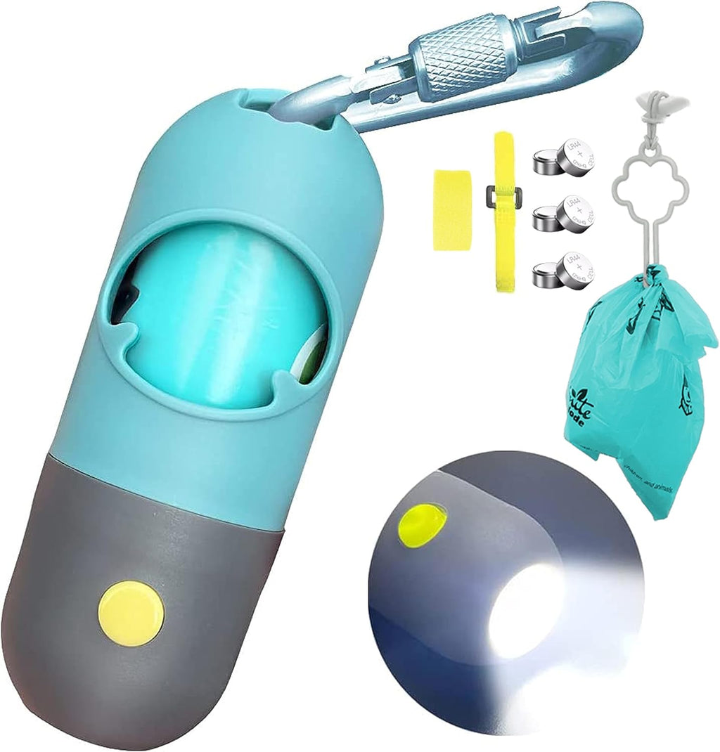Crystal Blue LED Dog Poop Bag Dispenser with Metal Clip - Light Up Your Walks!