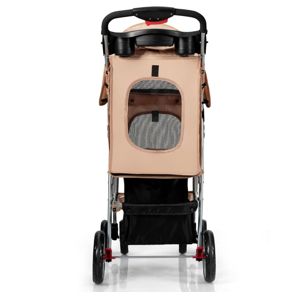 Deluxe 4-Wheel Folding Pet Stroller with Storage Basket & Adjustable Canopy for Ultimate Comfort