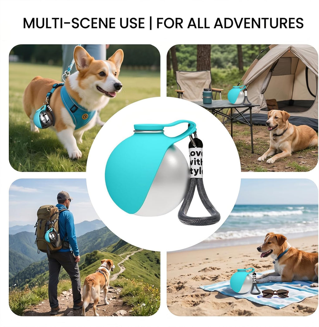 Portable 2-in-1 Stainless Steel Dog Water Bottle with Foldable Silicone Bowl - Perfect for Walks and Hikes (285ml, Blue)