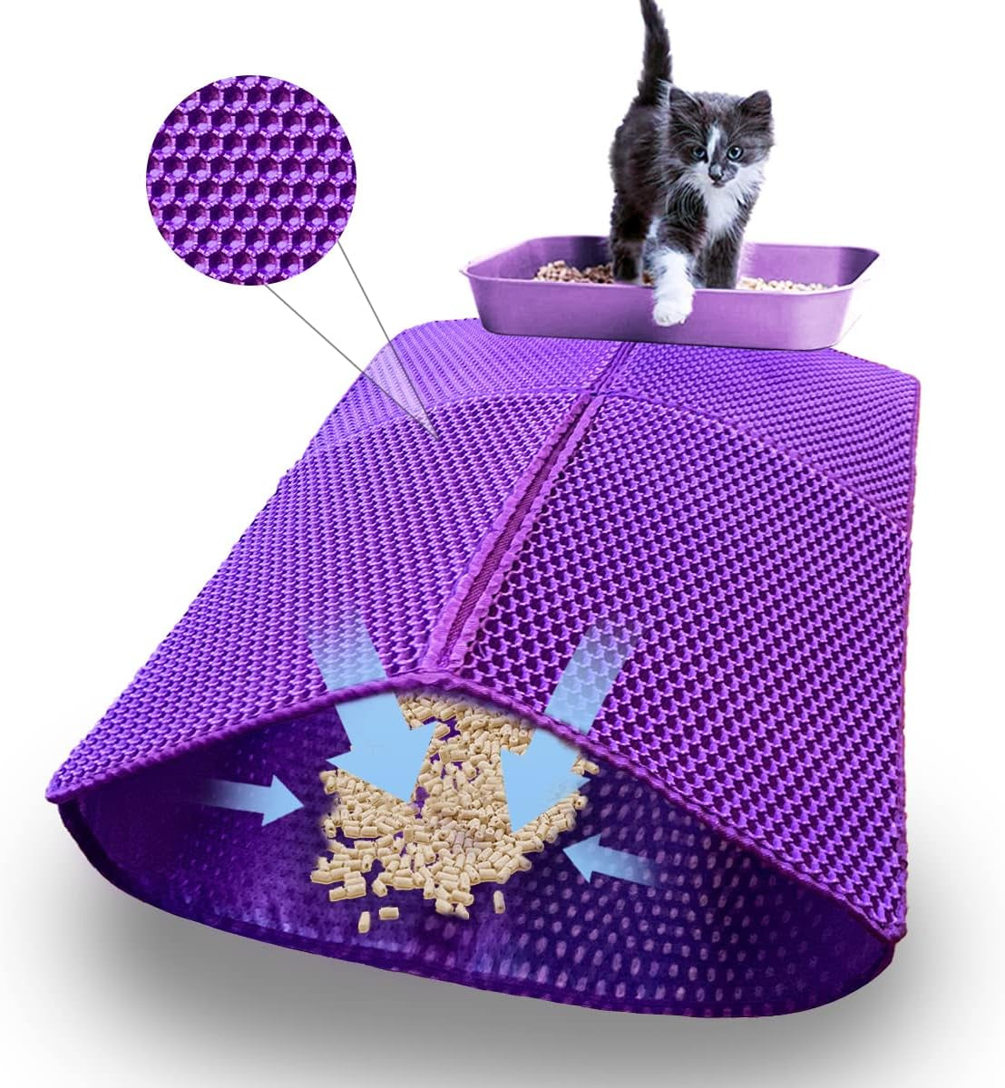 Premium Cat Litter Trapping Mat - 30”x22” Waterproof & Easy Clean Double Layer Design, Perfect for Scatter Control and Litter Box Protection