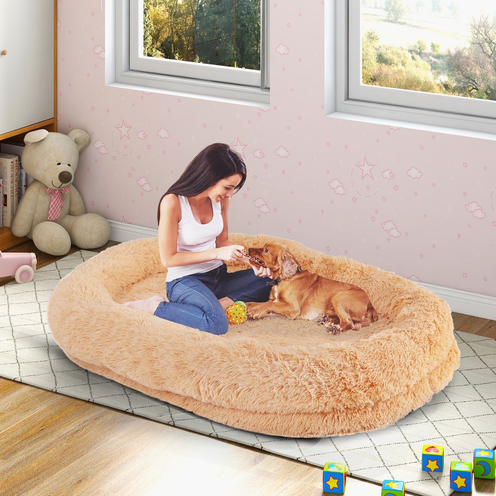 Cozy Human Dog Bed Set with Plush Blanket and Luxurious Pillow