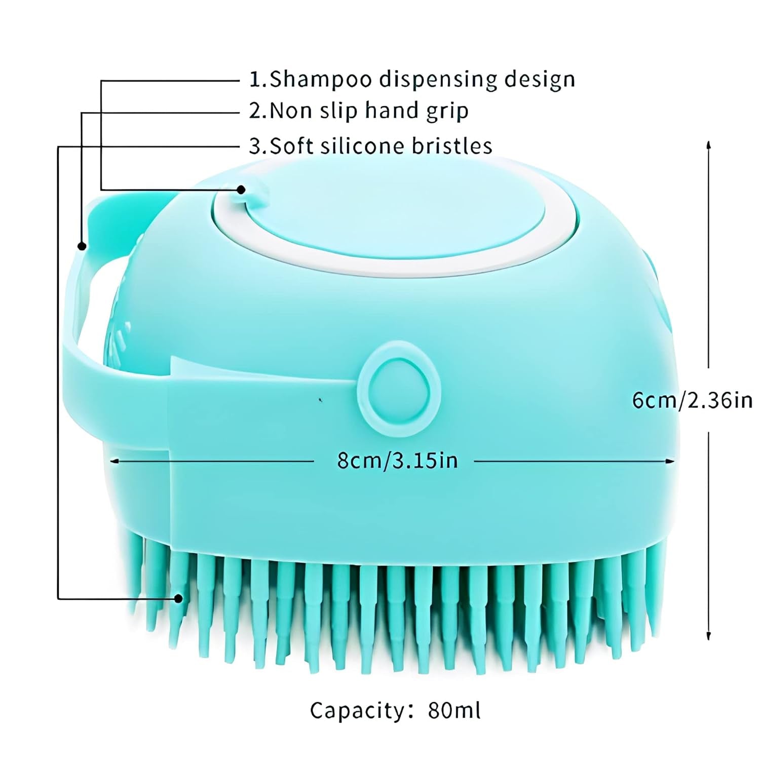 Silicone Rubber Dog & Cat Bath Brush - Soft Grooming Comb with Shampoo Dispenser (Blue)
