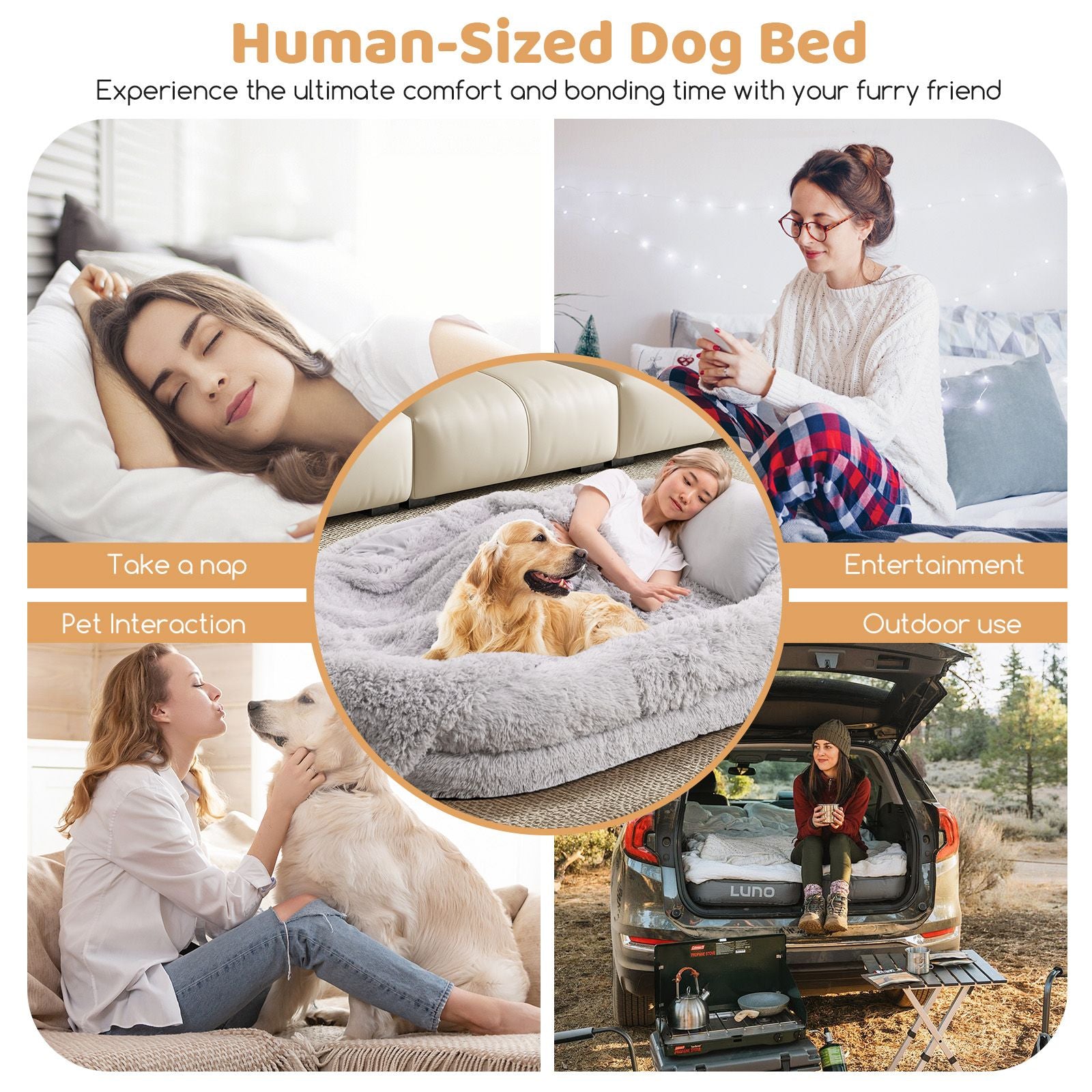 Cozy Human Dog Bed Set with Plush Blanket and Luxurious Pillow