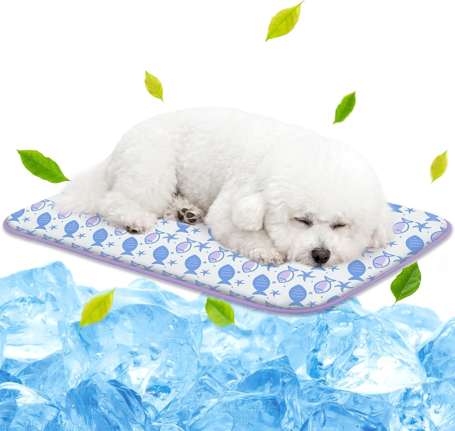 Premium Purple Fish Pet Cooling Mat - Q-Max > 0.345 Ice Silk for Cats & Dogs | Lightweight, Washable, and Perfect for Summer Comfort