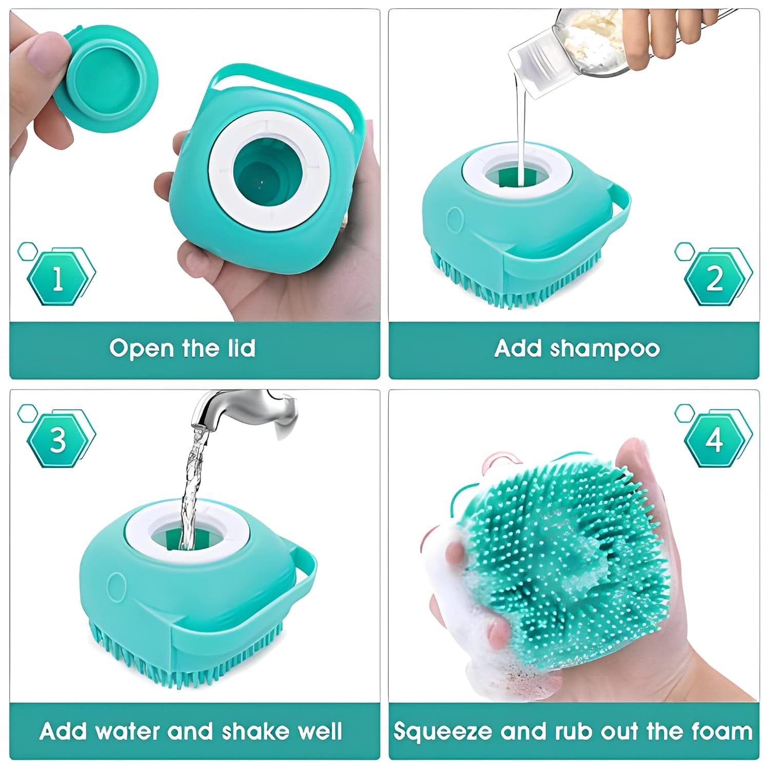 Silicone Rubber Dog & Cat Bath Brush - Soft Grooming Comb with Shampoo Dispenser (Blue)