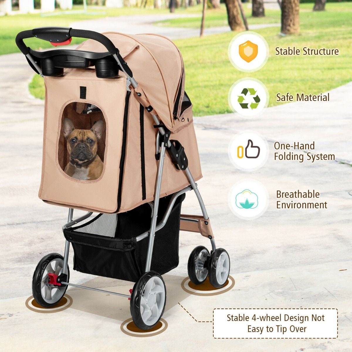 Deluxe 4-Wheel Folding Pet Stroller with Storage Basket & Adjustable Canopy for Ultimate Comfort