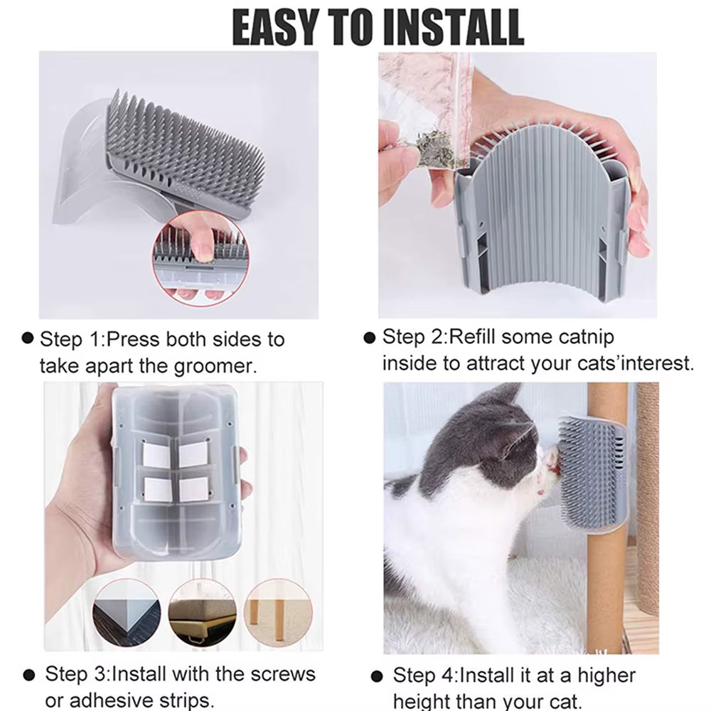 4X Cat Self Groomer Brush - Wall Corner Massage & Scratching Comb for Happy, Healthy Cats