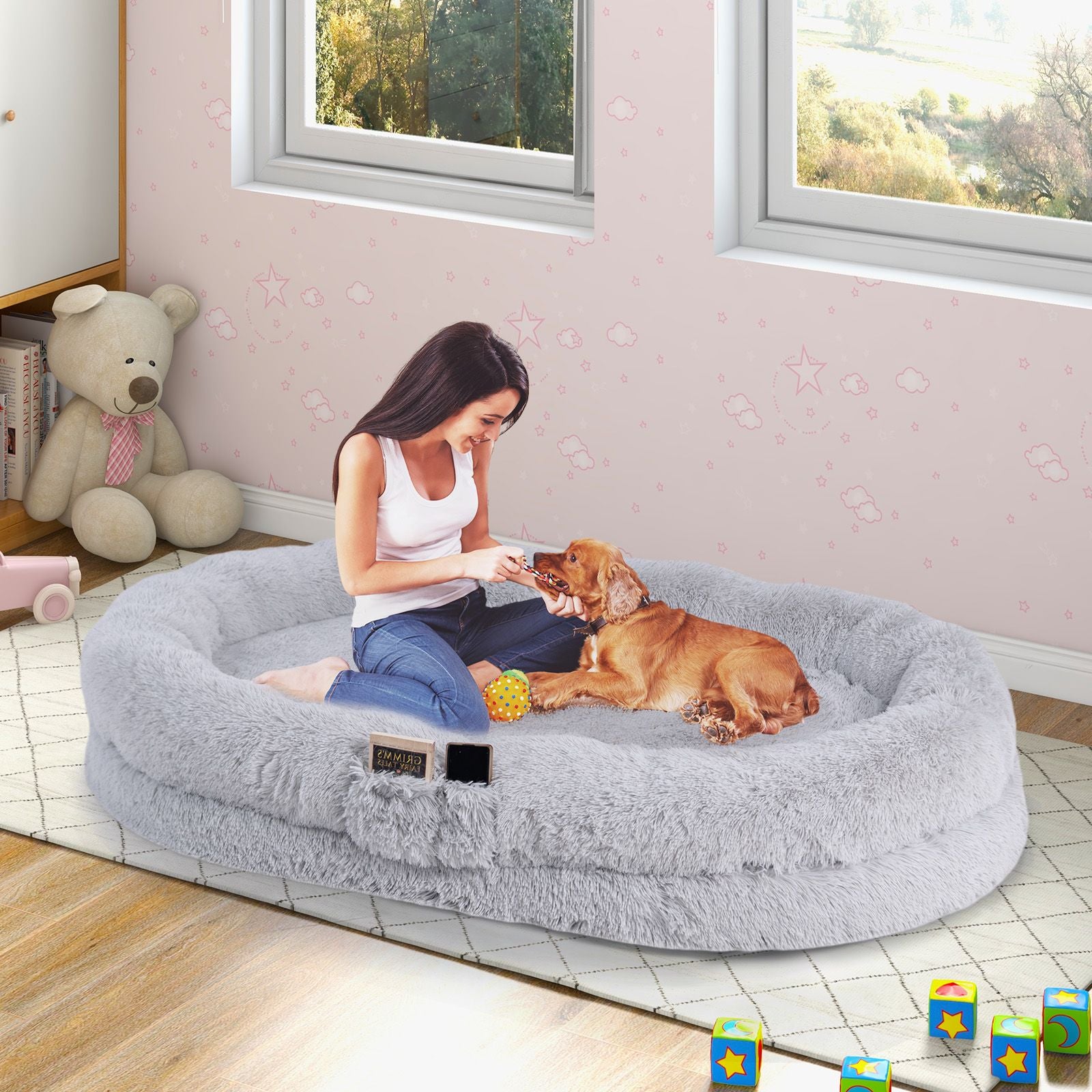 Cozy Human Dog Bed Set with Plush Blanket and Luxurious Pillow
