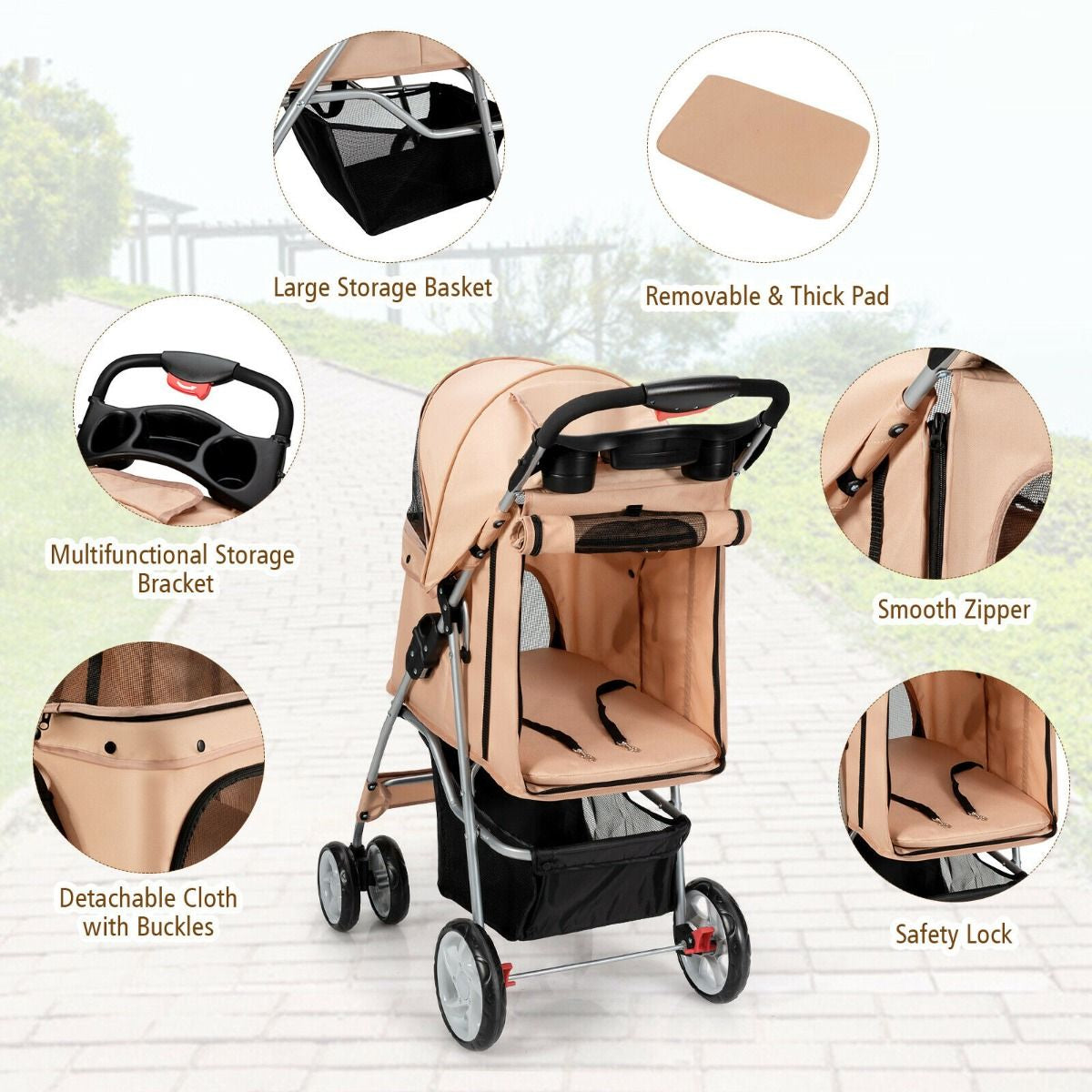 Deluxe 4-Wheel Folding Pet Stroller with Storage Basket & Adjustable Canopy for Ultimate Comfort